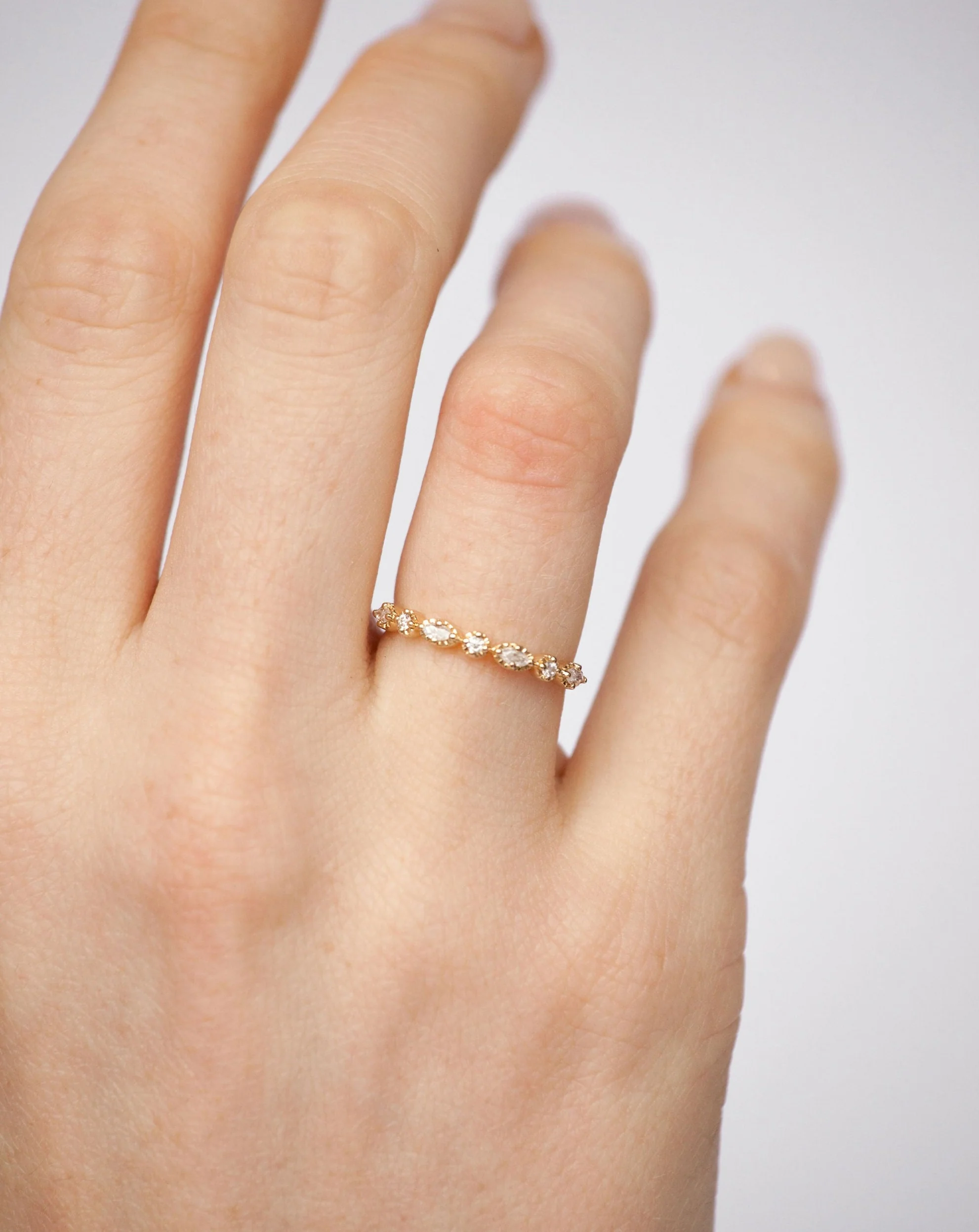 Marquise Round Moissanite Ring Band | 14k Solid Gold - Image 6